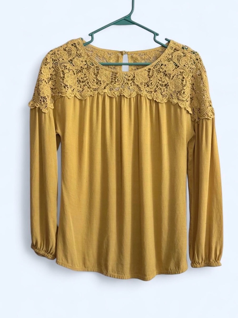 Promod Mustard Lace Yoke Long-Sleeve Top